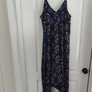 Elegant Navy Blue Patterned Harem Pants Jumpsuit NWOT